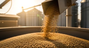 Grain pours from chute into bin