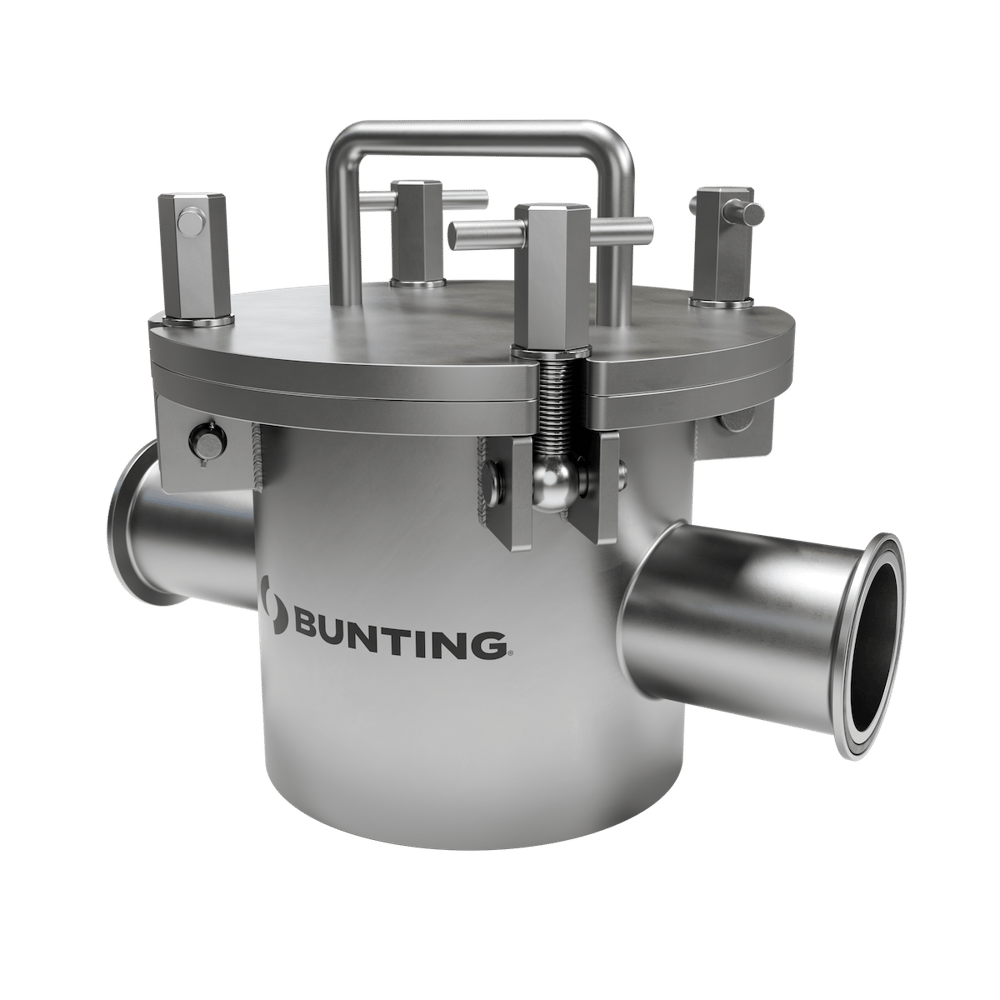 Bunting Liquid Magnetic Separator housing with opposing line connections and removable lid