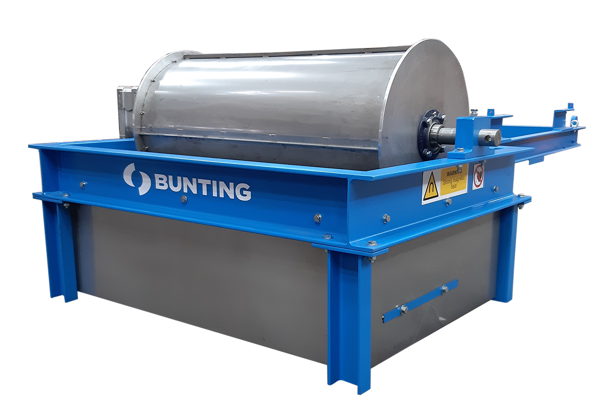 Bunting permanent drum magnet on a blue support frame