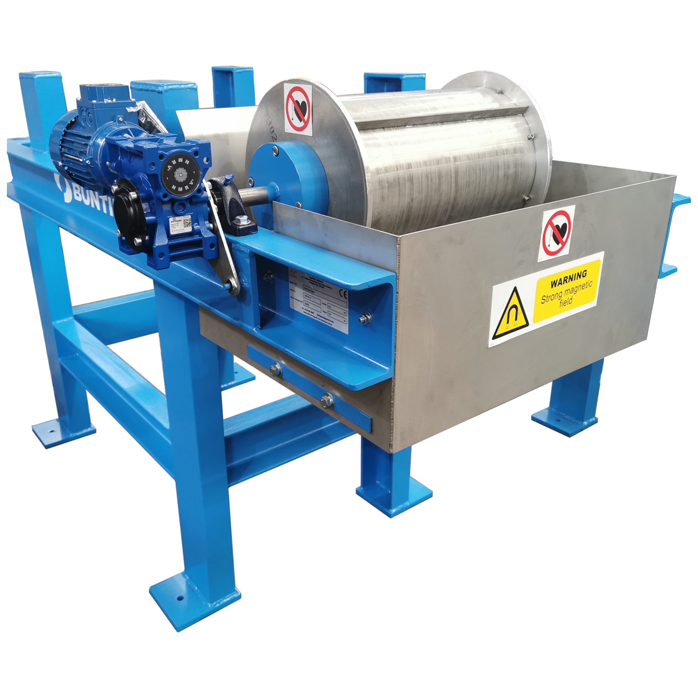 Bunting ceramic drum magnet with geared motor on a support frame